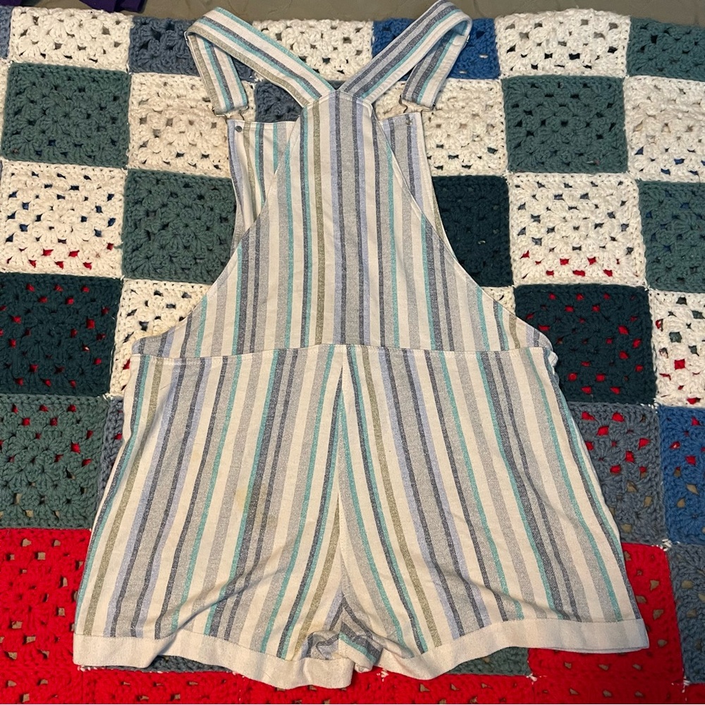 Full Circle Trends Blue Striped Jersey Shortalls Adjustable Straps Size Large - Picture 4 of 5